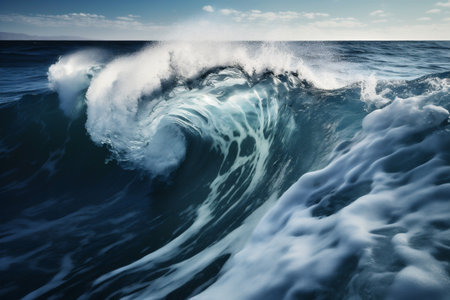 crash ocean liquid cool water nature sea blue wave surfing. Generative AI.の素材