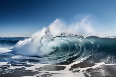 crash surfing nature sea wave liquid ocean cool blue water. Generative AI.の素材