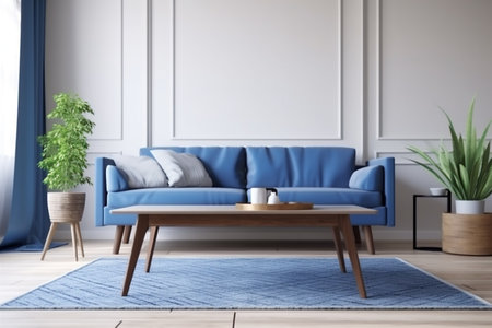 interior background render stylish home blue simple loft design floor light decor. Generative AI.の素材
