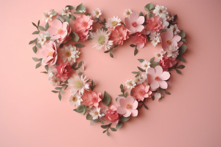 card heart day pink greeting valentine love wedding background rose flower. Generative AI.の素材