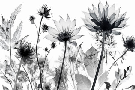 nature beautiful leaf spring blossom floral bloom background xray petal flower. Generative AI.の素材