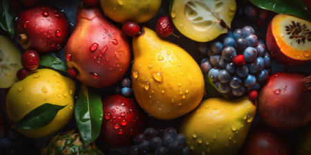 strawberry sweet green healthy water fruit food background vitamin drop fresh. Generative AI.の素材