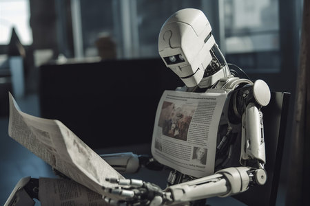 digital robot hand technology document artificial paper ai office laptop. Generative AI.の素材