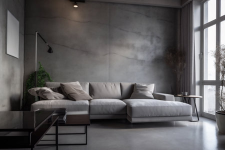 interior background living space design simple floor pillow light wall home. Generative AI.の素材