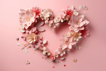 wedding day pink fashion heart background valentine love flower rose card. Generative AI.の素材