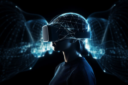 woman digital line glasses communication business future concept headset technology virtual. Generative AI.の素材