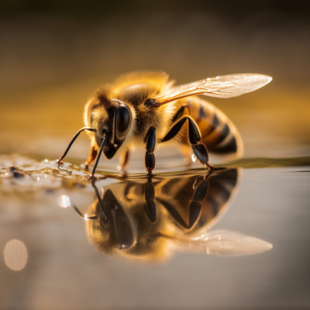 bee honey macro nature shape closeup gold pollen yellow background insect. Generative AI.の素材