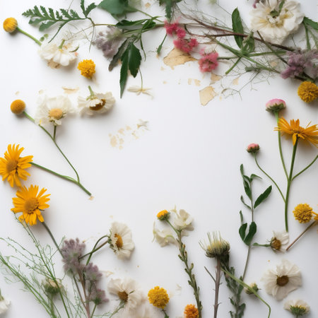 mockup background floral spring isolated flower nature white leaf anniversary summer. Generative AI.の素材