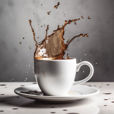 caffeine table cafe cup breakfast espresso beverage food drink mug. Generative AI.の素材