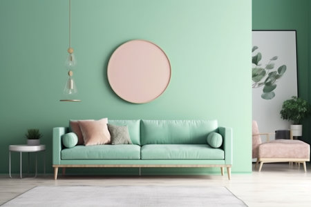 interior background lifestyle modern empty pillow three-dimensional decoration cosy light brick. Generative AI.の素材