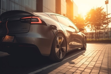 car electric city electricity energy automobile transportation battery power technology. Generative AI.の素材