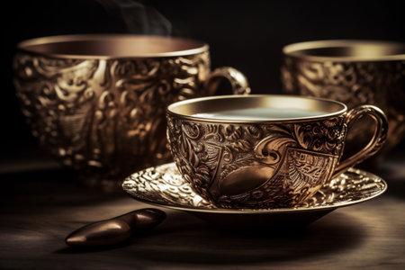 cup cafe espresso aroma morning mug bean breakfast brown drink. Generative AI.の素材