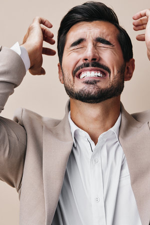 man screaming angry suit boss sad shouting business businessman work crazyの写真素材