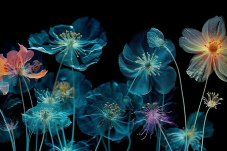 bloom floral xray blossom beautiful spring design flower nature leaf background. Generative AI.の素材