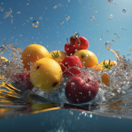 water fruit strawberry drop healthy food green fresh vitamin background health. Generative AI.の素材