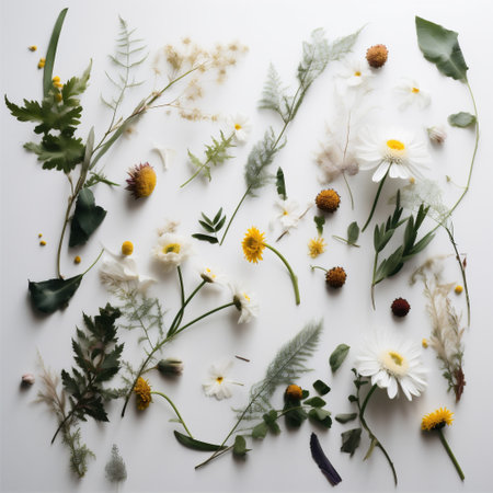 isolated spring summer mockup leaf white pattern flower background nature floral. Generative AI.の素材