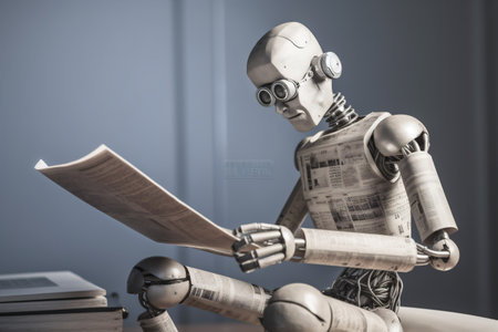 hand office paper ai robot laptop technology digital document artificial. Generative AI.の素材