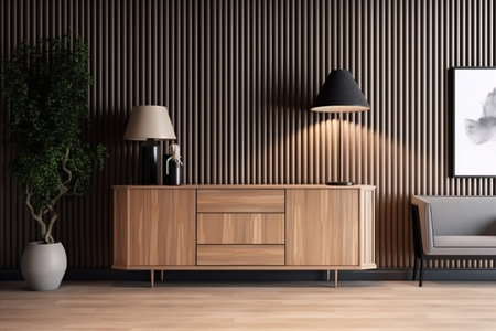 interior background hardwood style nobody art classic frame living empty. Generative AI.の素材
