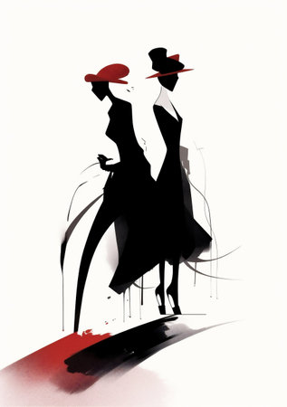 woman silhouette man illustration ink october mystery drawing black design isolated retro. Generative AI.の素材