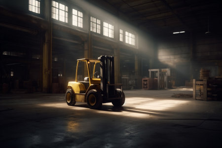 transportation delivery vehicle cargo box forklift distribution logistic storage warehouse. Generative AI.の素材