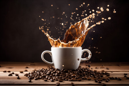 bean drink mug morning espresso brown cup cafe aroma breakfast. Generative AI.の素材