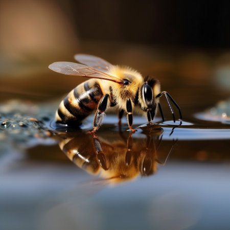 closeup yellow insect honeybee background pollen macro gold nature bee honey. Generative AI.の素材