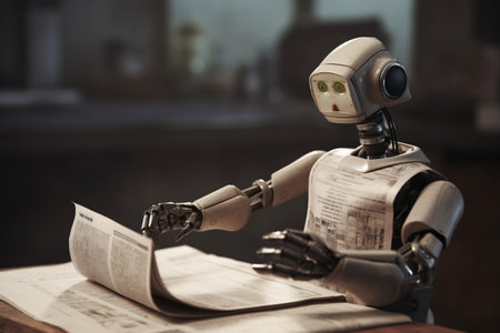 artificial hand office document technology laptop digital robot paper ai. Generative AI.の素材