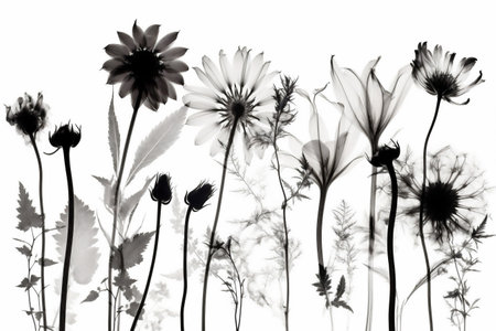 background plant blossom bloom beautiful flat floral nature spring flower leaf. Generative AI.の素材