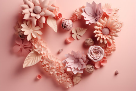 wedding valentine heart rose copy space card day flower pink love background. Generative AI.の素材