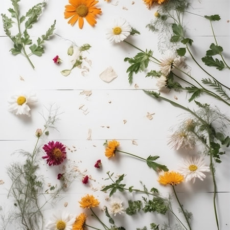 floral leaf summer nature flower mockup holiday spring white isolated background. Generative AI.の素材