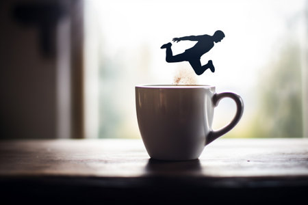 cafe cup mug espresso morning brown bean drink aroma breakfast. Generative AI.の素材