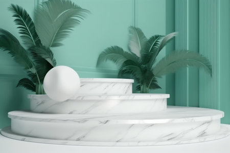 green platform leaf mock podium color space marble creative up design. Generative AI.の素材