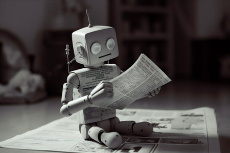 ai digital technology paper document robot artificial laptop hand office. Generative AI.の素材