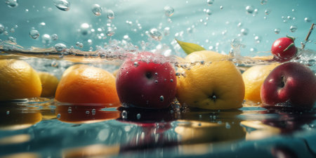 strawberry water green kiwi background drop food healthy fruit fresh vitamin. Generative AI.の素材