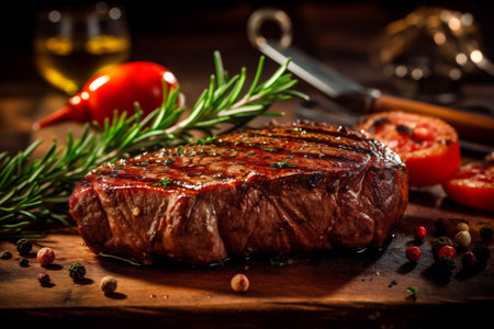 background food raw fried beef red bar-b-q grill steak dark meat. Generative AI.の素材