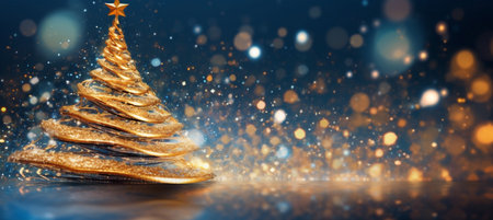 branch tree poster toy decoration tree blue background holiday ball gold christmas. Generative AI.の素材