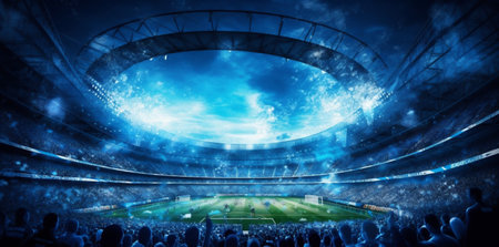 game sport stadium green light world soccer arena football goal. Generative AI.の素材