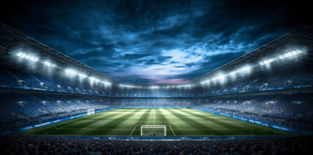 green light football game goal soccer world sport stadium arena. Generative AI.の素材