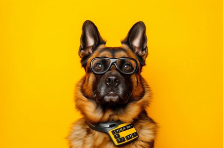 funny dog animal background pet business finance financial accounting yellow humor. Generative AI.の素材