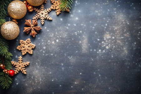 gold new decoration snowflakes background card holiday tree christmas christmas light year. Generative AI.の素材