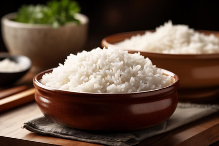 vegetarian organic healthy asian white food rice grain diet meal. Generative AI.の素材