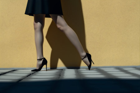 woman foot concept blue red colorful footwear leg shoe fashion beautiful. Generative AI.の素材
