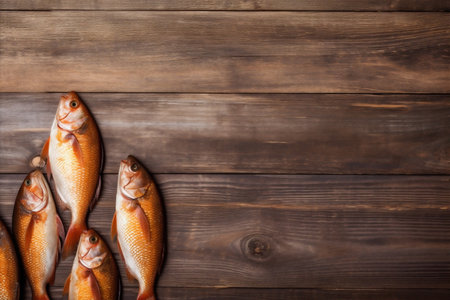 smoked food healthy meal background fish dinner fresh seafood raw rosemary. Generative AI.の素材