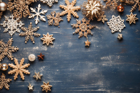 year snowflakes copy space card gold new holiday background christmas decoration christmas tree. Generative AI.の素材