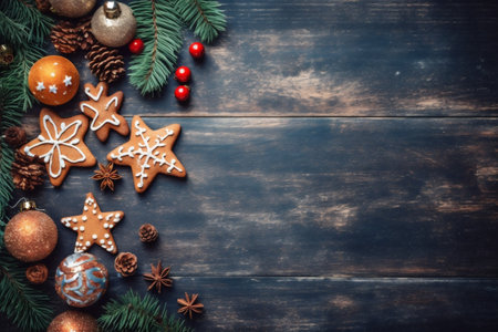 decoration background gold tree christmas tree holiday snowflakes christmas new card year. Generative AI.の素材