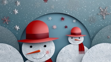 season celebration christmas outdoors snowman snow snowfall white year winter new background. Generative AI.の素材