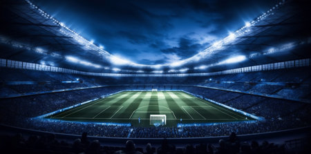 sport goal soccer game stadium green light world football arena. Generative AI.の素材