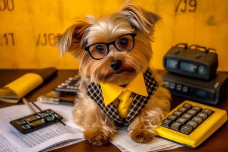 money dog animal humor business funny pet financial yellow finance background. Generative AI.の素材