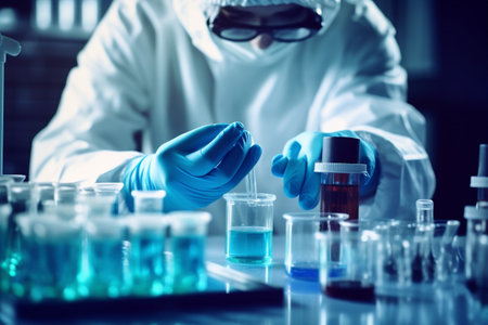 tube test medical biotechnology hand science laboratory research experiment medicine. Generative AI.の素材