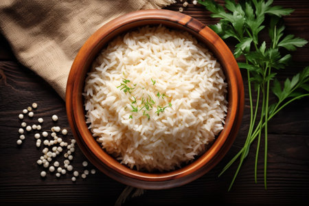 healthy organic rice food meal white grain diet asian vegetarian. Generative AI.の素材